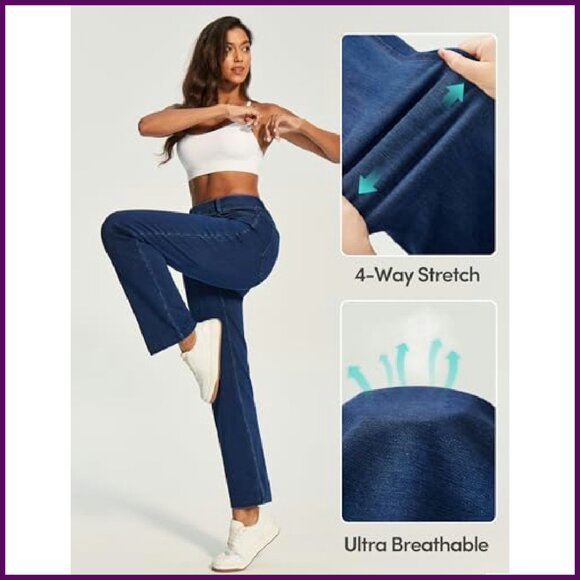 High Waisted Pull On Straight Leg Jeans Stretchy Denim Pants Women's - Picture 5 of 7